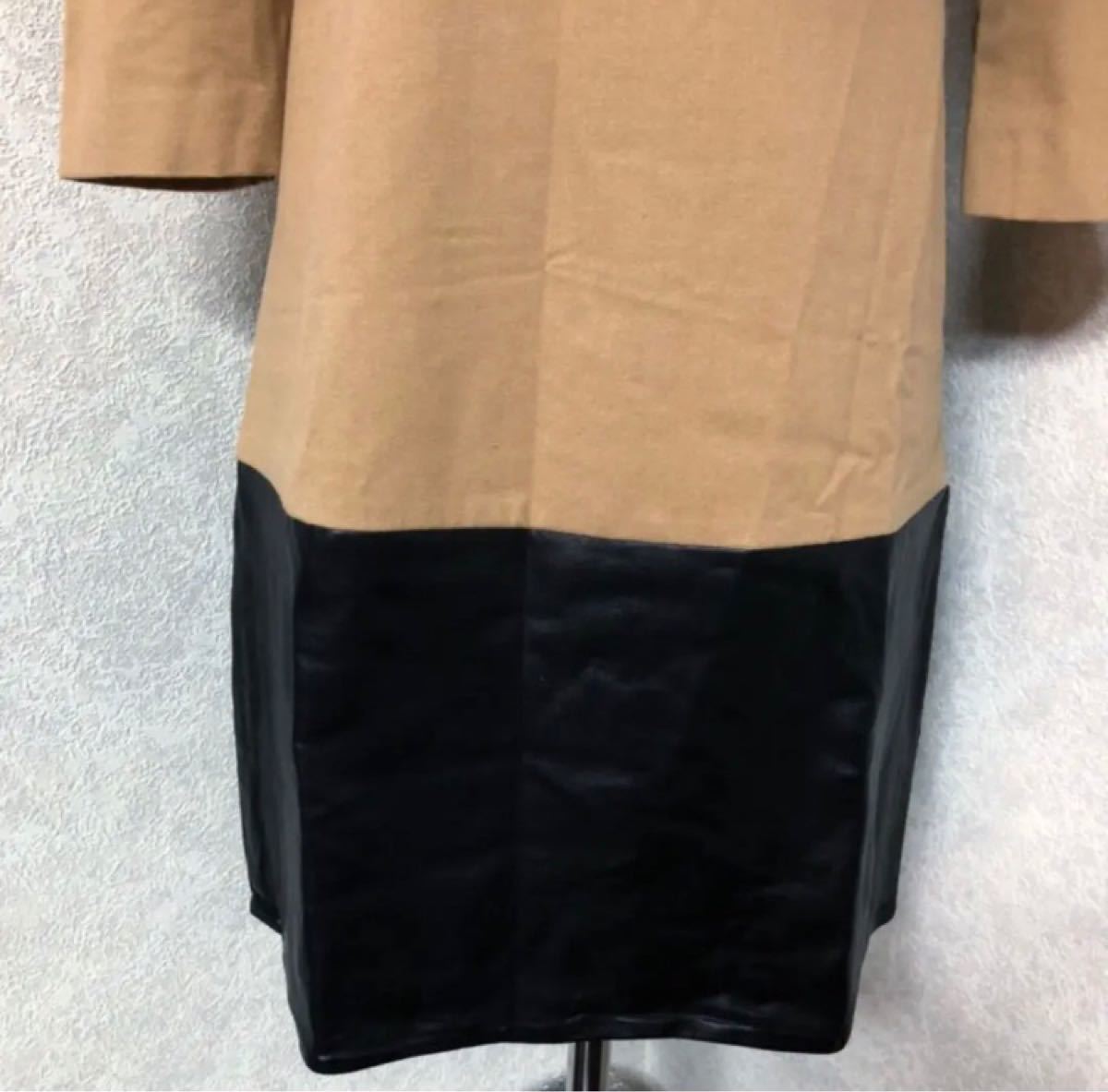 sizeS◆匿名配送☆ZARA◆ひざ丈ワンピース フェイクレザー ベージュ