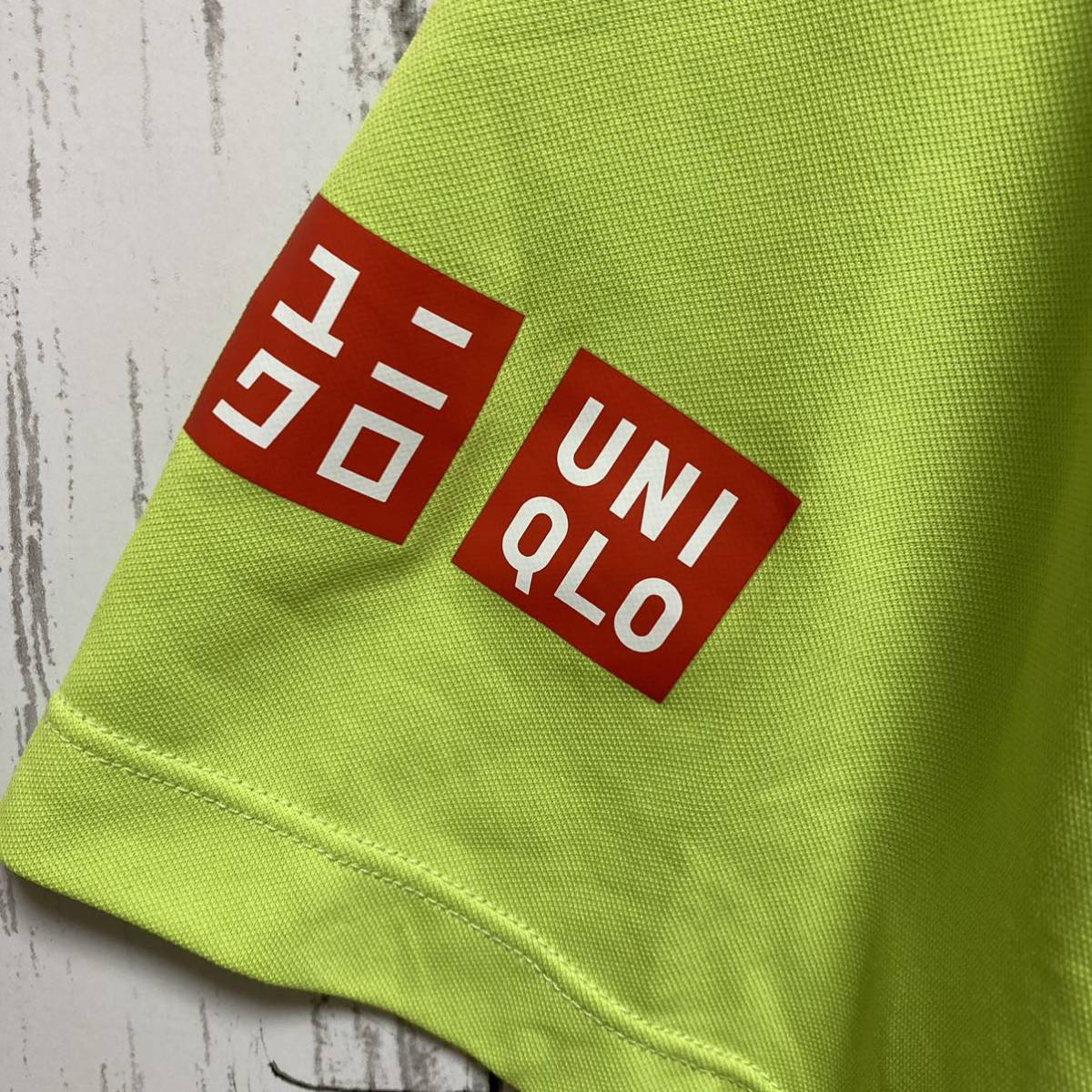 [UNIQULO] Uniqlo tennis short sleeves shirt M size . woven . player have on 2015 Barcelona * open yellow green free shipping!