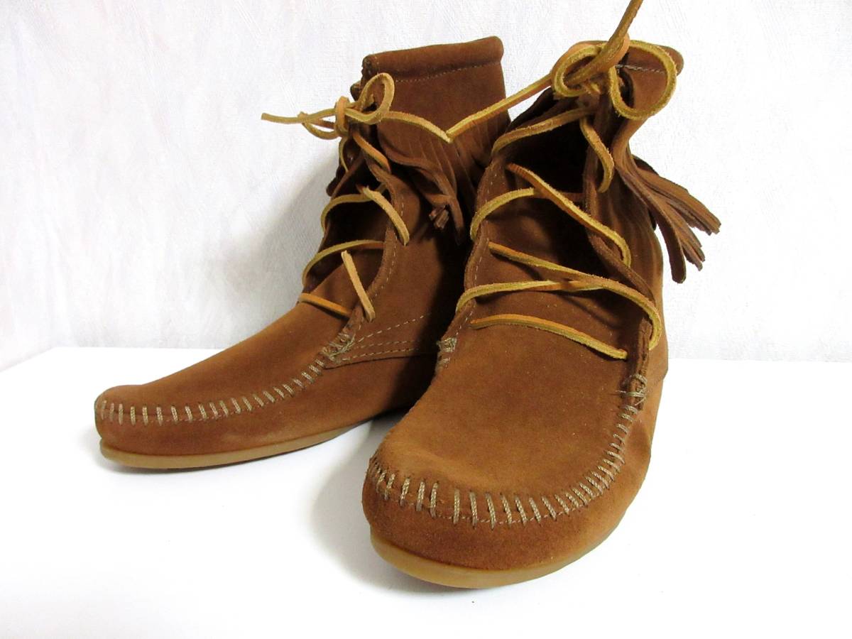 美品 ミネトンカ MINNETONKA 422 モカシン ブーツ 茶 ブラウン 6 北3058