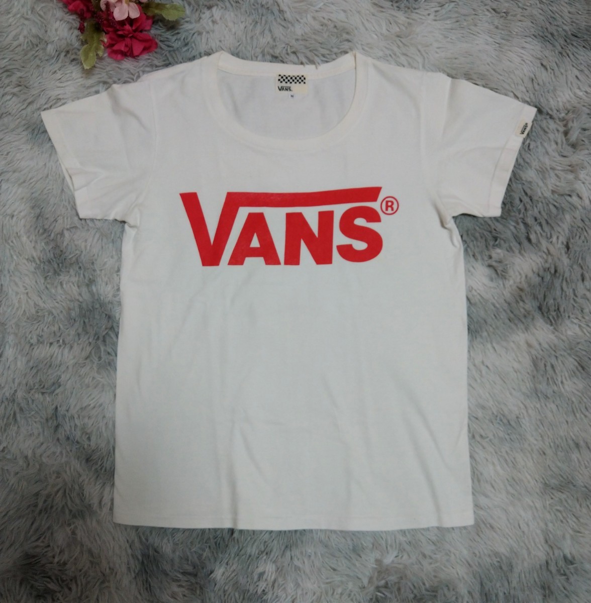 【VANS】バンズ　レッド　ビッグロゴ　袖　ロゴ　白　赤　半袖　Tシャツ