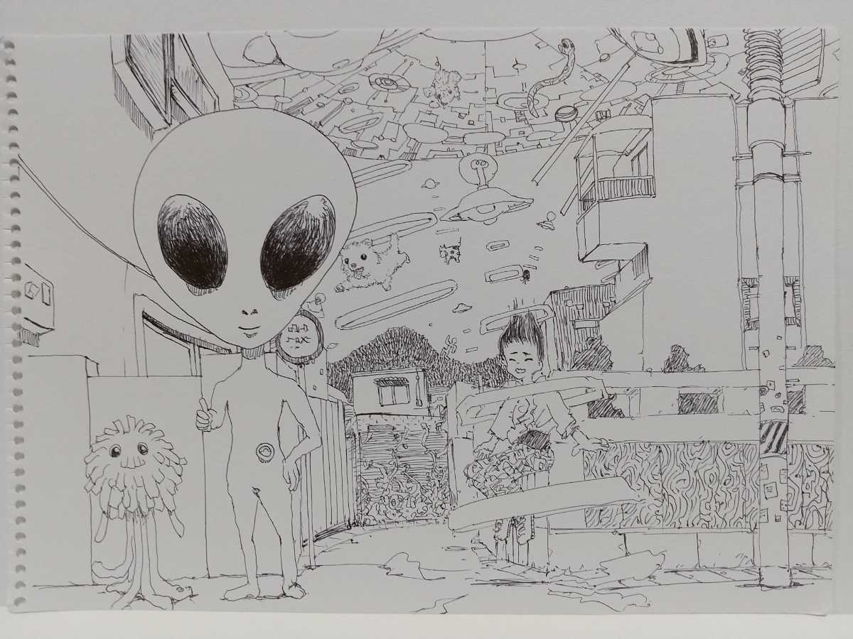 オリジナルイラスト 手描きイラスト Sf Ufo アナログ アブダクション アート シュール ハンドメイド モノクロ 原画 宇宙人 白黒 絵 自作 最大69 Offクーポン アブダクション