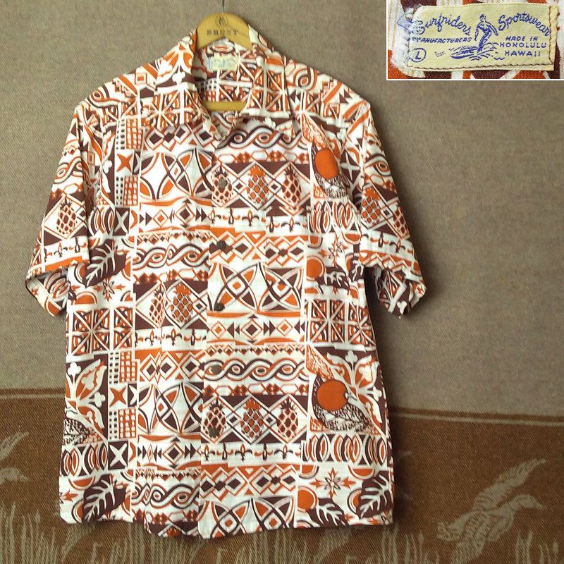 パイナップル 無料サンプルOK Surfriders 50s Cotton Hawaiian 夏セール開催中 Shirt 50年代 アロハ シャツ ハワイアン サーフライダー 40s60s ビンテージ コットン