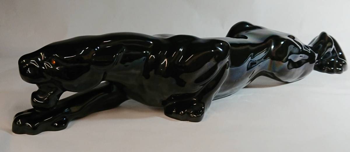 特大! 陶器製 ブラックパンサー/黒豹/60cm/1950年代/ミッド