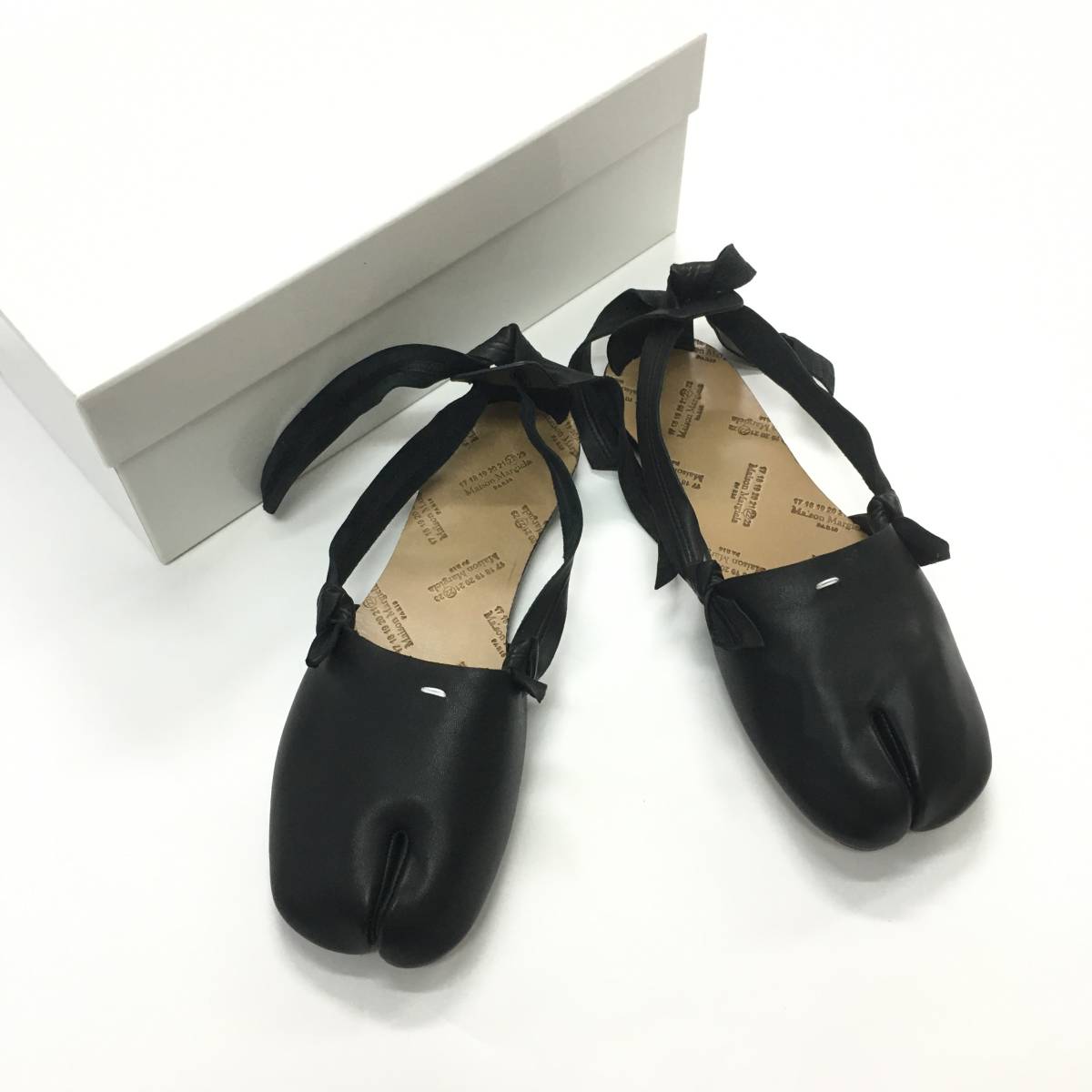 新品 サイズ37 Maison Margiela TABI タビ ステッチ レザー ストラップ フラット バレエシューズ メゾン マルジェラ ブラック