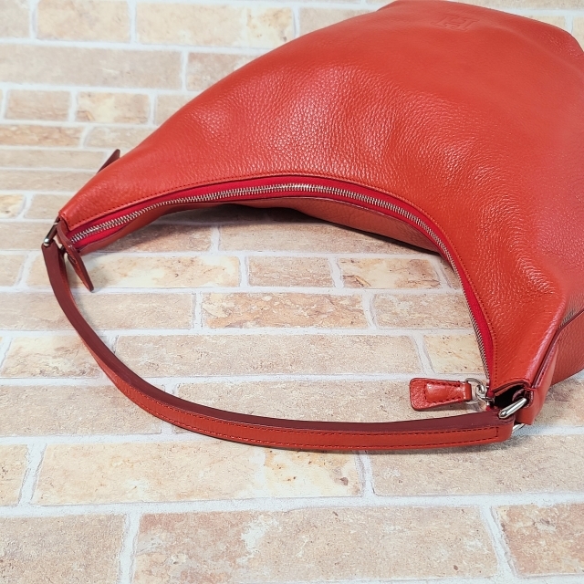  Hirofu HIROFU shrink leather semi shoulder bag scarlet Italy made total leather B5OK