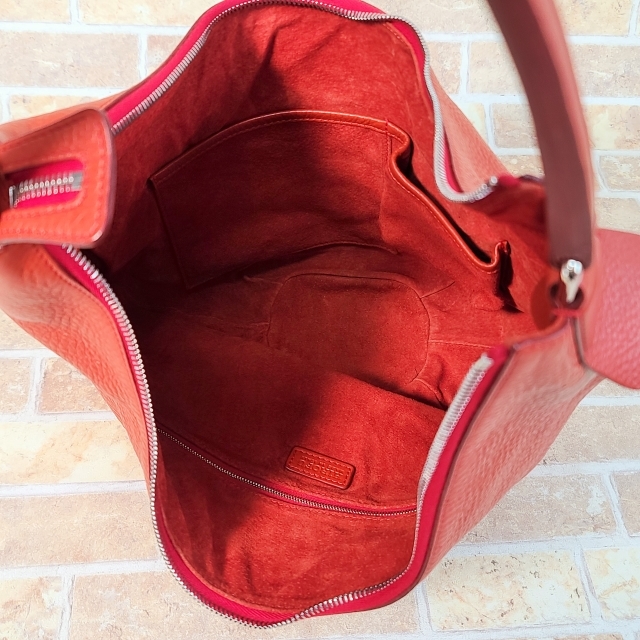  Hirofu HIROFU shrink leather semi shoulder bag scarlet Italy made total leather B5OK