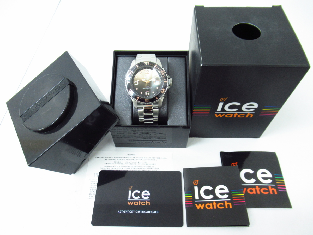 未使用 ice watch アイスウォッチ ICE Steel ブラック サンセット シルバー クォーツ式 腕時計 016 768 ▼AC20742