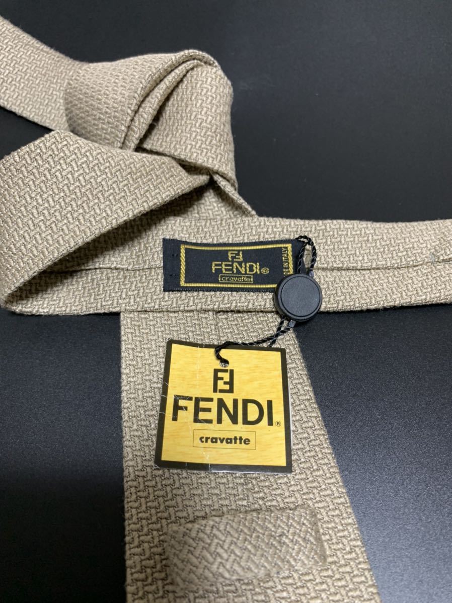 新品　FENDI フェンディ　ニット織　ネクタイ　ベージュ　イタリア製_画像3