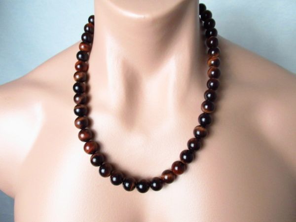 【レッドタイガーアイ12ｍｍ】天然石ネックレス　パワーストーン Lサイズ