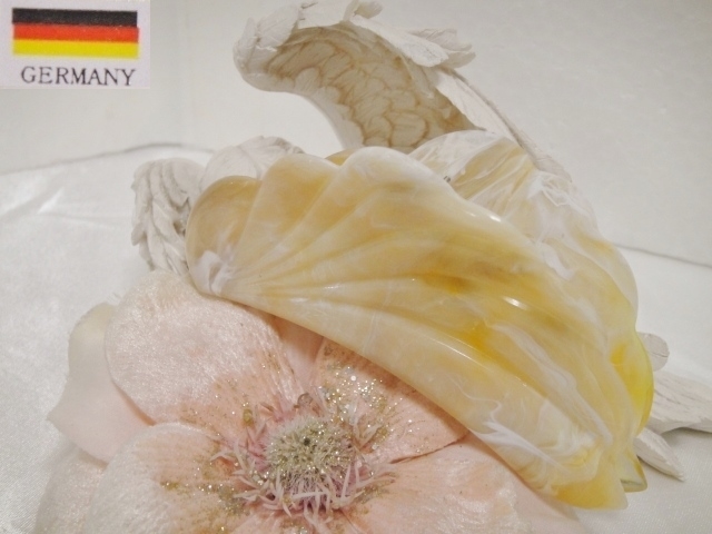 ♪ 新品 バンスクリップ 高品質 Made in Germany ドイツ製『ロングサイズ/強力バネ入/3Dウィング/羽/マーブルカラー/ベージュ』♪