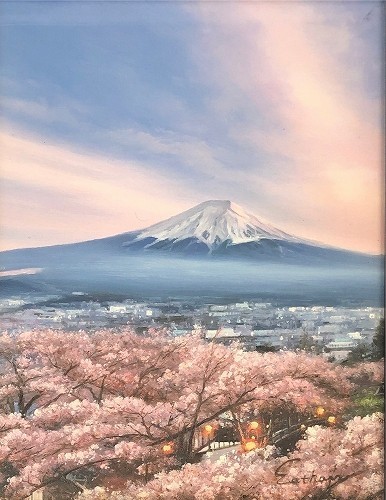  oil painting landscape painting [ spring. Fuji ]Eathan work autograph 1 point thing tourist attraction travel * Acrylic plate attaching N2.19-[AG]AY18
