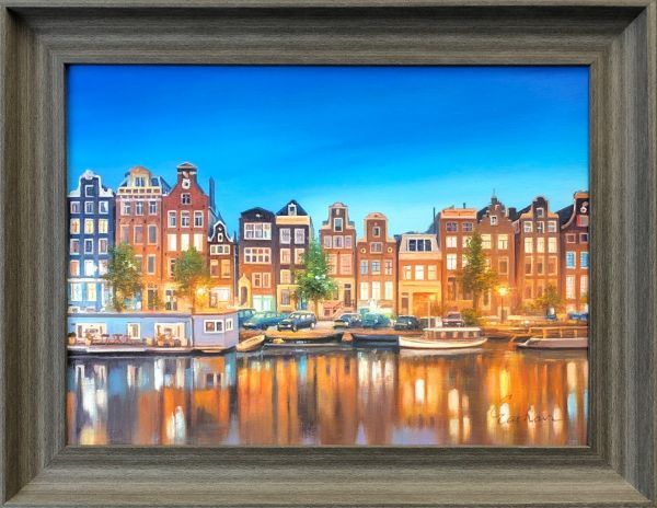 油絵 風景画『アムステルダム』Eathan作 肉筆１点物 観光地 旅行 オランダ N3.21-AI8_画像1