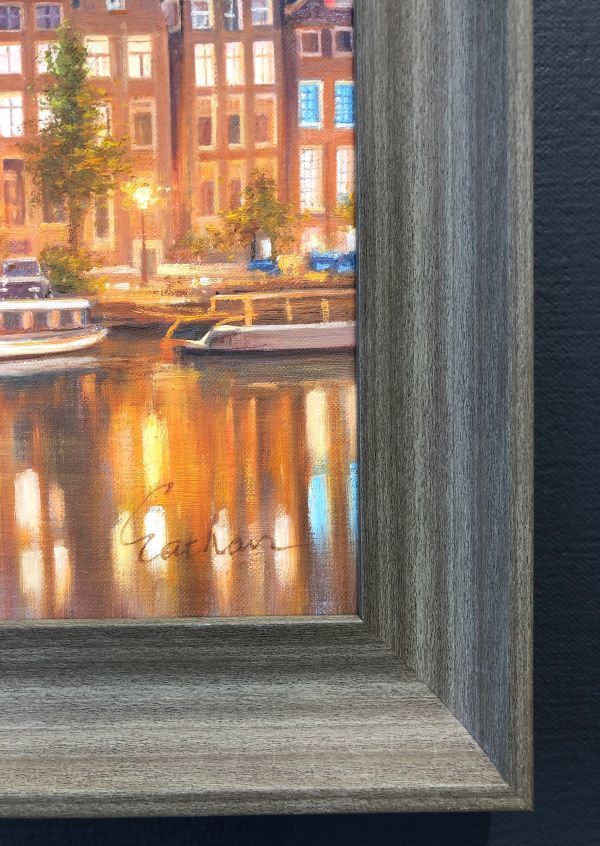 油絵 風景画『アムステルダム』Eathan作 肉筆１点物 観光地 旅行 オランダ N3.21-AI8_画像5