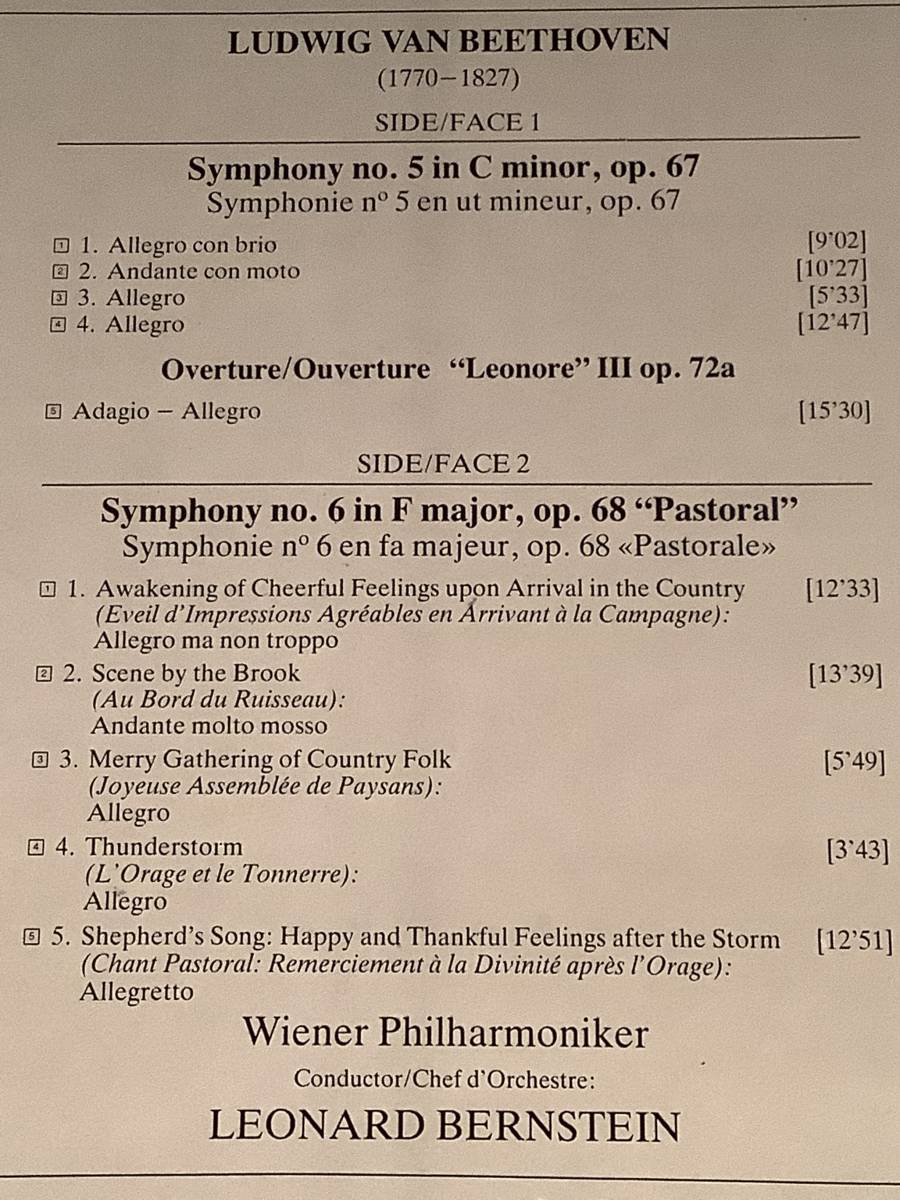 LD(レーザー 輸入盤)■ベートーヴェン：Symphony no.5 in C minor, op.67／no.6 in F major, op.68「Pastoral」※バーンスタイン指揮■_画像3