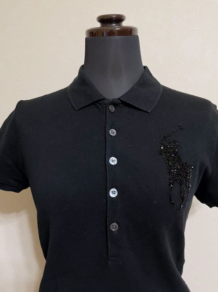 Polo Ralph Lauren Polo Ralph Lauren lady's beads big po knee deer. . polo-shirt tops size L short sleeves black 