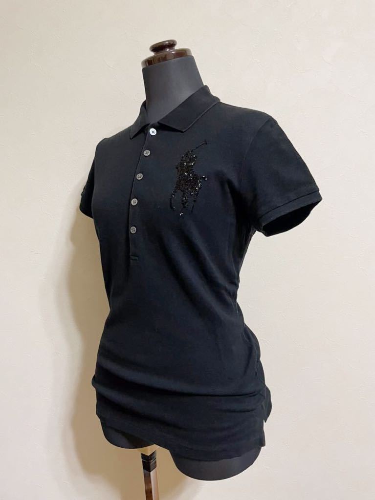 Polo Ralph Lauren Polo Ralph Lauren lady's beads big po knee deer. . polo-shirt tops size L short sleeves black 