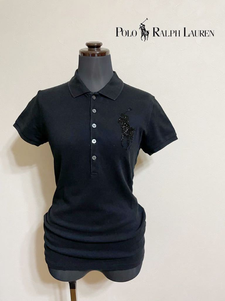 Polo Ralph Lauren Polo Ralph Lauren lady's beads big po knee deer. . polo-shirt tops size L short sleeves black 