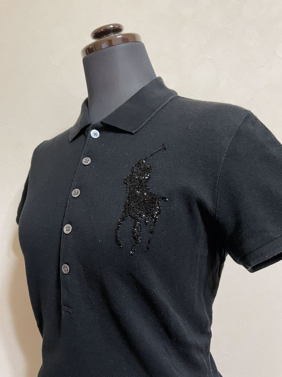 Polo Ralph Lauren Polo Ralph Lauren lady's beads big po knee deer. . polo-shirt tops size L short sleeves black 