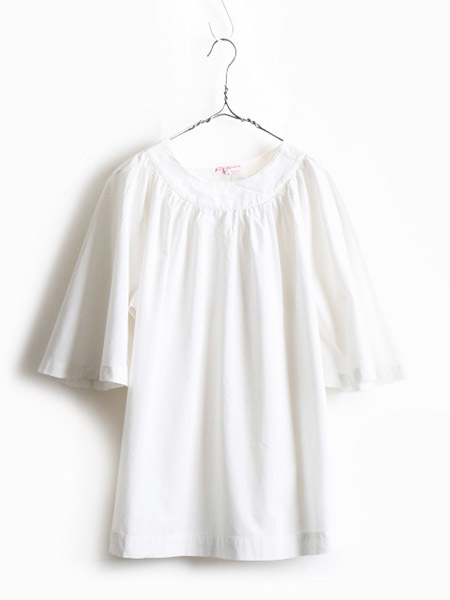 50\'s Vintage # J.T. Cuthbertson 100% cotton cape sleeve 7 minute sleeve tunic blouse ( lady's L degree ) white short sleeves old clothes 50 period 