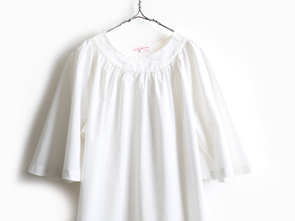 50\'s Vintage # J.T. Cuthbertson 100% cotton cape sleeve 7 minute sleeve tunic blouse ( lady's L degree ) white short sleeves old clothes 50 period 