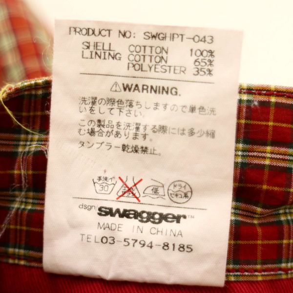 SWAGGER スワッガー 春夏 チェック ハーフ ショート パンツ Sz.34　メンズ 赤 ストリート　C1B01936_7#P_画像6