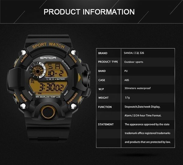 ◆最安値～◆ タフネス 防水 SANDA LED レッドフェイス メンズ ビックフェイス スポーツ 腕時計 デジタルウォッチ_画像3