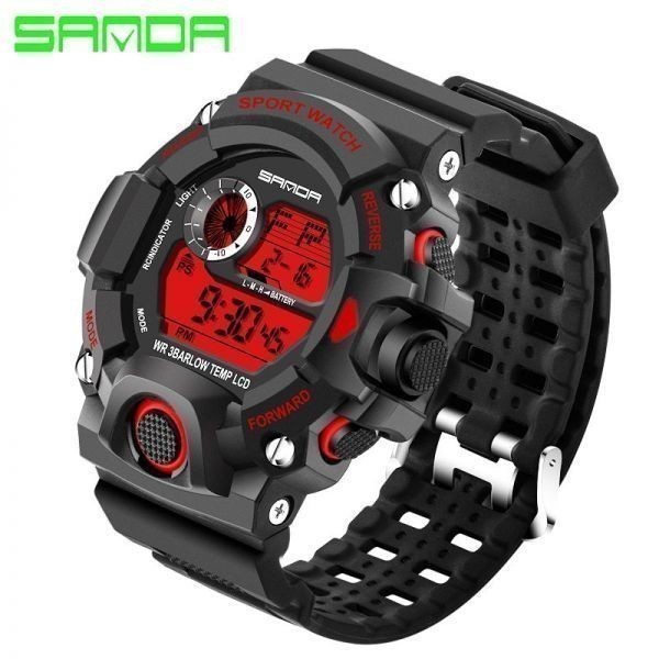 ◆最安値～◆ タフネス 防水 SANDA LED レッドフェイス メンズ ビックフェイス スポーツ 腕時計 デジタルウォッチ_画像1