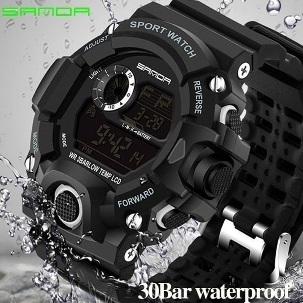 ◆最安値～◆ タフネス 防水 SANDA LED レッドフェイス メンズ ビックフェイス スポーツ 腕時計 デジタルウォッチ_画像5