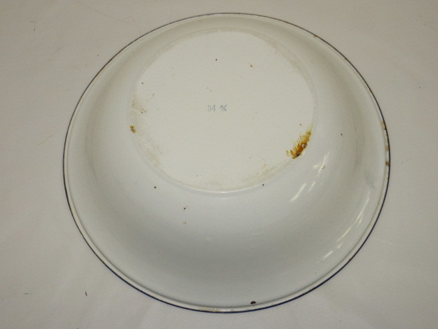 *si1482 horn low washtub Showa Retro antique Vintage . bowl 34cm enamel . blue × white *