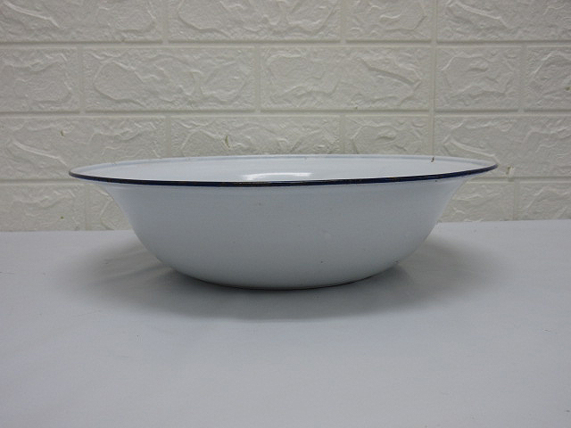 *si1482 horn low washtub Showa Retro antique Vintage . bowl 34cm enamel . blue × white *