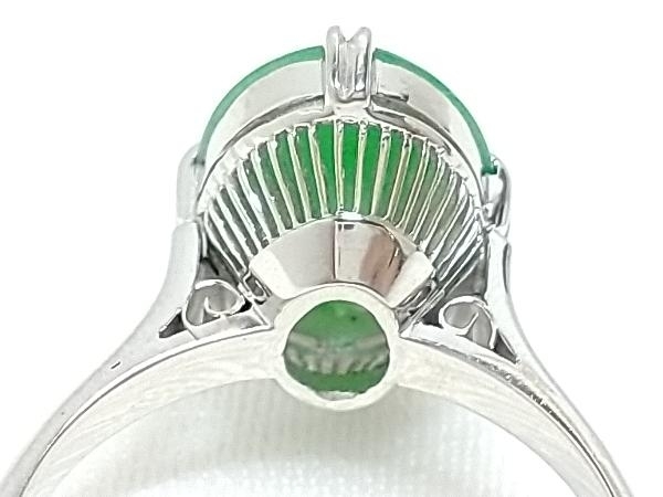 K14ホワイトゴールド 約15号 総重量約4.0g 緑石 仕上げ済み 指輪