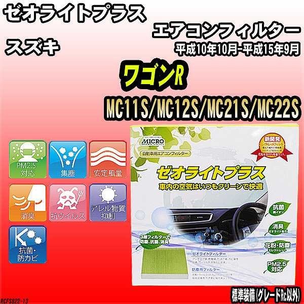 エアコンフィルター スズキ ワゴンR MC11S/MC12S/MC21S/MC22S ゼオライトプラス RCFS822_画像1