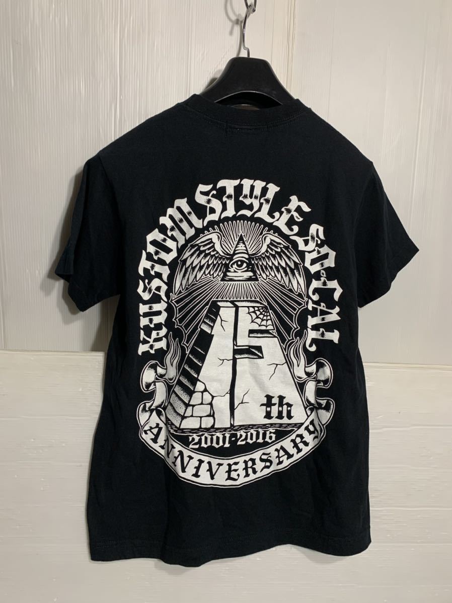 Kustom Style SO・CAL カスタムスタイルソーキャル　15周年アニバーサリー　真実の目フリーメーソン×デカロゴ 半袖　Tシャツ　黒　S_画像4