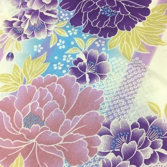 古典紫浴衣☆紫の縞と牡丹(ぼたん)の花柄☆パープル 新品未使用 呉服店
