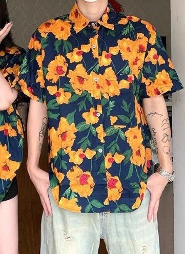 アロハシャツ メンズ 花柄 半袖 ネイビー ボタニカル 開襟 夏 XL