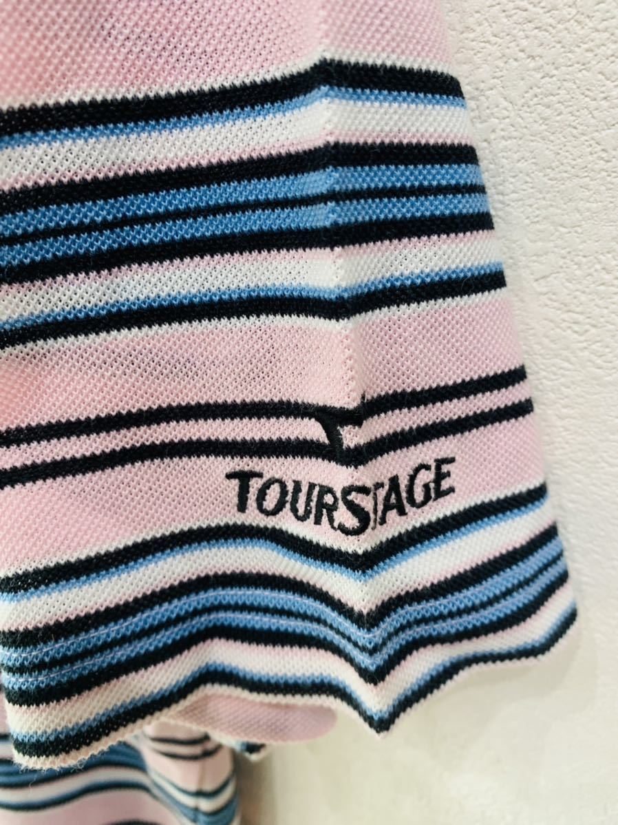 【人気】TOURSTAGE/ツアーステージ　ポロシャツ　ピンク/桃　青/ブルー　ボーダー　ゴルフ　ウェア　メンズ　L　大きい（K598）_画像5