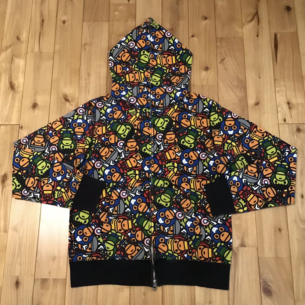 MARVEL COMICS × BAPE フルジップ パーカー Sサイズ a bathing ape hoodie マイロ milo エイプ ベイプ アベイシングエイプ マーベル kj96_画像1