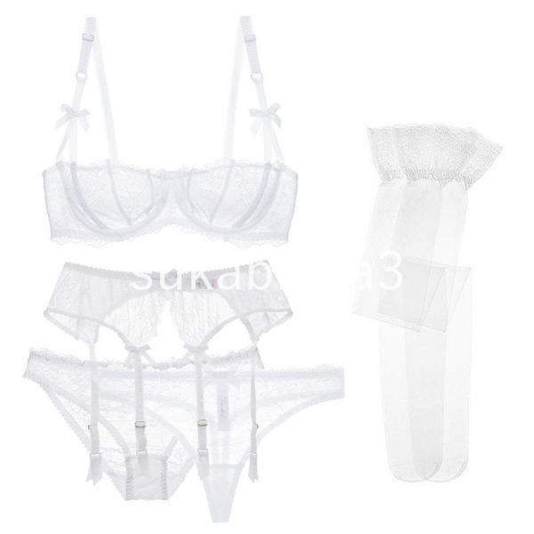 TA068:VARSBABY sexy . race 5 piece bra + garter + bread tea + T-back + stockings underwear black /pi