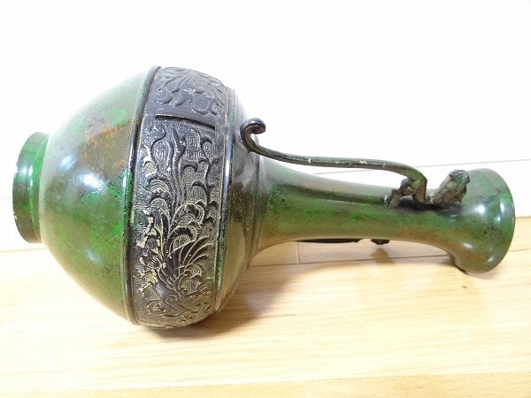 希少 ビンテージ 高岡銅器 竜耳瑞鳥 青銅 銅製 花瓶 龍... グッズ