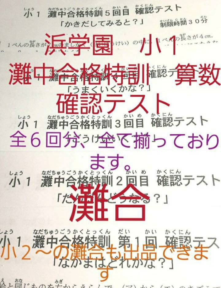 浜学園 小１ 灘中合格特訓 算数 確認テスト 灘合 全6回分｜Yahoo