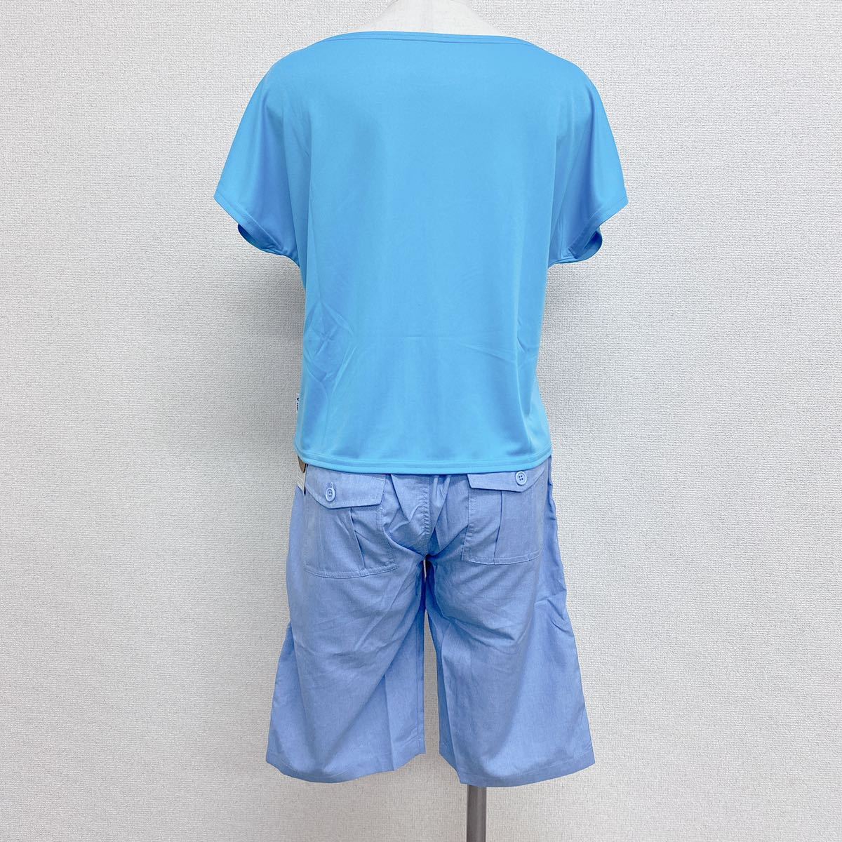  new goods 14528 FILA filler L light blue Logo T-shirt & light blue shorts 2 point set swimsuit top and bottom set BBQ sea pool playing in water sunburn prevention short sleeves T-shirt shorts 