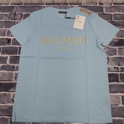 A6 BALMAIN PARIS 新品未使用 Tシャツ メンズ ブルー サイズ S 高品質 バルマン クルーネック 半袖 TEE 海外