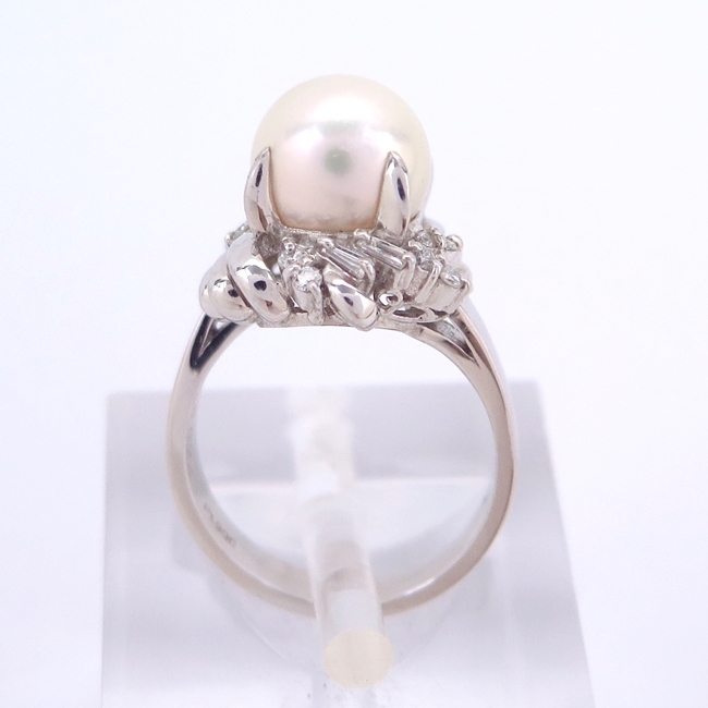 Pt900 プラチナ リング 指輪 パール9.000mm 真珠 ダイヤモンド0.230ct