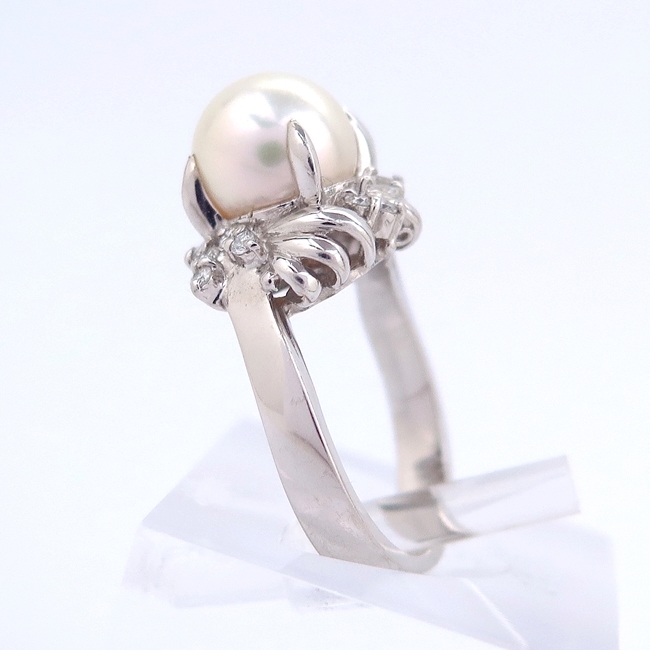セール Ｐｔ９００ リング 指輪 パール 真珠□10ミリ ダイヤモンド0.41 