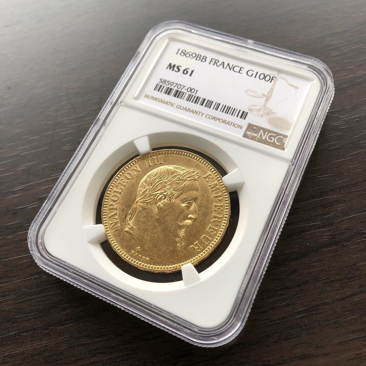 1869BB フランス 100フラン金貨 NGC MS61 ナポレオン三世 有冠 アンティーク コインの画像9