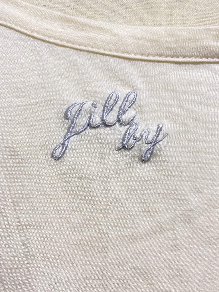 ▼ JILLSTUART スカラップスリーブ 半袖 カットソー Tシャツ FR きなり アイボリー ライトベージュ 刺繍入り ミドル丈 チュニック_画像5