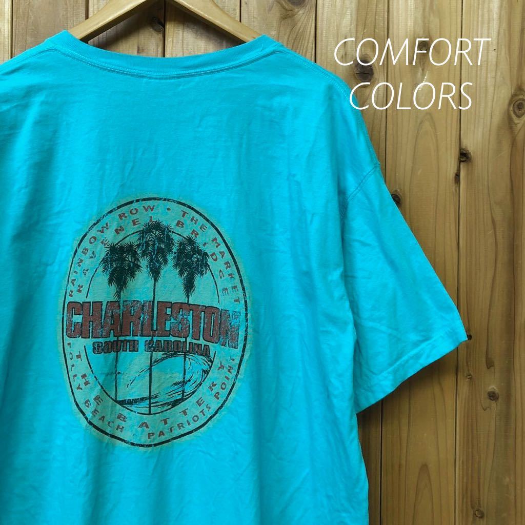 COMFORT COLORS／メンズXL 半袖Tシャツ トップス カットソー バックプリント CHARLESTON パームツリー アメカジ ストリート USA古着_画像1