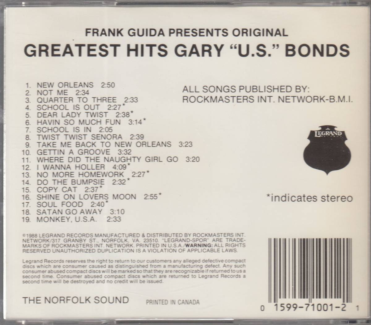 輸 Gary "U.S." Bonds Greatest Hits◆規格番号■LGCD-170012◆送料無料■即決●交渉有_画像2