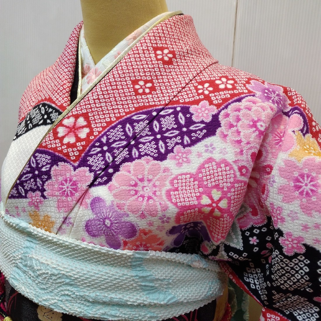 振袖 正絹 lf205 総絞り風 お仕立て上がり 長襦袢付き2点セット 新品