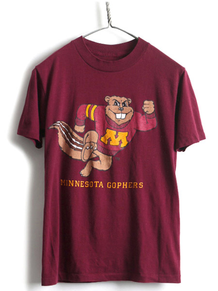 80's ビンテージ ■ ミネソタ 大學(xué) カレッジ マスコット キャラクター プリント 半袖 Tシャツ ( メンズ レディース XS ) 古著 フットボール